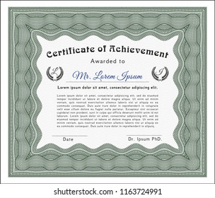 Green Awesome Certificate template. Good design. With guilloche pattern. Vector illustration. 