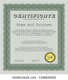 Green Awesome Certificate template. Good design. Detailed. With guilloche pattern and background. 