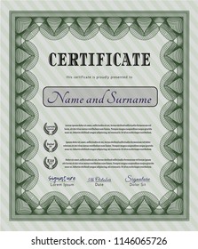 Green Awesome Certificate template. With great quality guilloche pattern. Modern design. Detailed. 