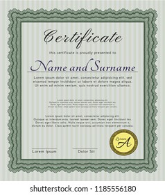 Green Awesome Certificate template. With great quality guilloche pattern. Modern design. Customizable, Easy to edit and change colors. 