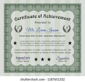 Green Awesome Certificate template. With great quality guilloche pattern. Beauty design. Customizable, Easy to edit and change colors. 