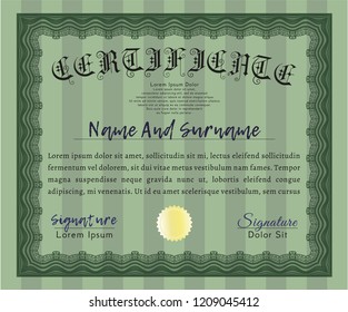 Green Awesome Certificate template. With guilloche pattern and background. Money design. Detailed. 
