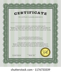 Green Awesome Certificate template. With linear background. Detailed. Artistry design. 