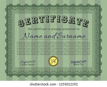 Green Awesome Certificate template. Modern design. With guilloche pattern. Vector illustration. 