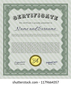 Green Awesome Certificate template. Money Pattern. Customizable, Easy to edit and change colors. With complex linear background. 