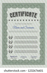 Green Awesome Certificate template. Money Pattern design. With complex linear background. Vector illustration. 