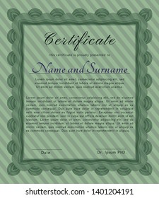 Green Awesome Certificate template. Money Pattern design. Detailed. With guilloche pattern. 