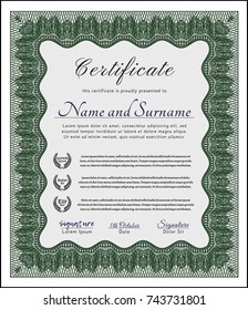 Green Awesome Certificate template. Money style design. With guilloche pattern. Customizable, Easy to edit and change colors. 