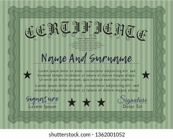 Green Awesome Certificate template. Nice design. Easy to print. Vector illustration. 