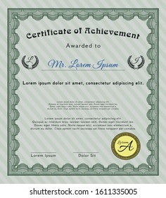 Green Awesome Certificate template. Nice design. With complex background. Vector illustration. 