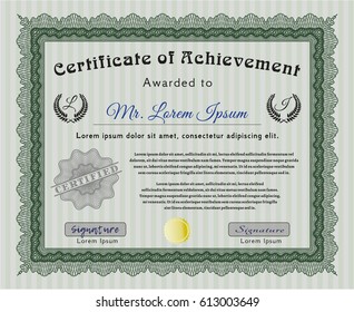 Green Awesome Certificate template. Perfect design. Detailed. With guilloche pattern and background. 