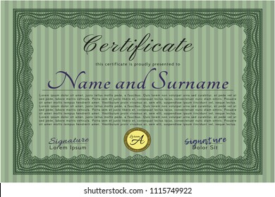 Green Awesome Certificate template. With quality background. Customizable, Easy to edit and change colors. Retro design. 