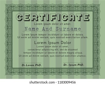 Green Awesome Certificate template. With quality background. Money style design. Vector illustration. 