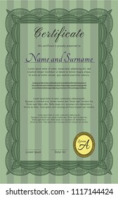 Green Awesome Certificate template. Retro design. Easy to print. Vector illustration. 