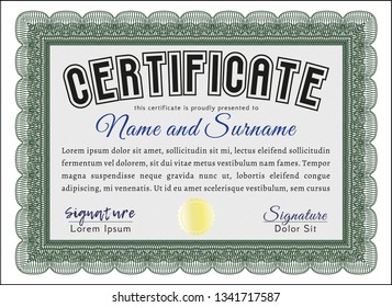 Green Awesome Certificate template. Superior design. Customizable, Easy to edit and change colors. With guilloche pattern. 