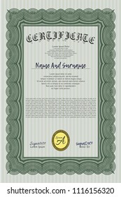 Green Awesome Certificate template. Vector illustration. Easy to print. Excellent design. 
