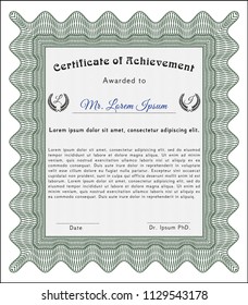 Green Awesome Certificate template. Vector illustration. With complex linear background. Excellent design. 