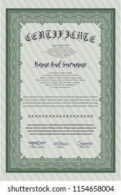 Green Awesome Certificate template. Vector illustration. Easy to print. Money design. 