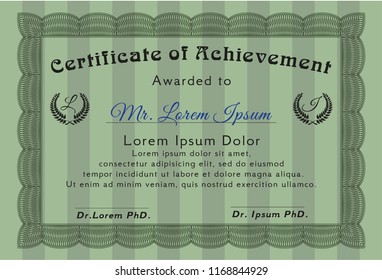 Green Awesome Certificate template. Vector illustration. With complex background. Money style design. 