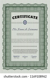 Green Awesome Certificate template. Vector illustration. With complex linear background. Modern design. 