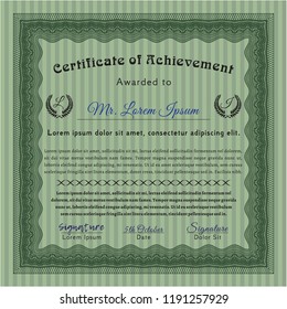 Green Awesome Certificate template. Vector illustration. With complex background. Superior design. 