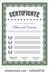 Green Awesome Certificate template. Vector illustration. Complex background. Money Pattern. 