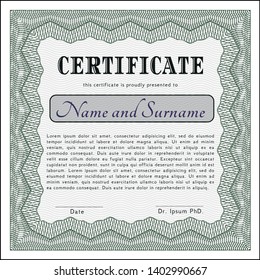 Green Awesome Certificate template. Vector illustration. With guilloche pattern. Retro design. 