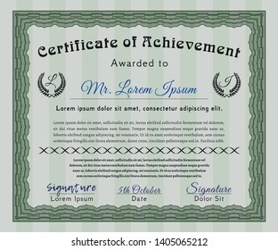 Green Awesome Certificate template. Vector illustration. With guilloche pattern. Superior design. 