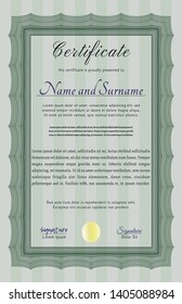Green Awesome Certificate template. Vector illustration. With complex linear background. Excellent design. 