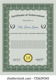 Green Awesome Certificate template. Vector illustration. Complex background. Excellent design. 