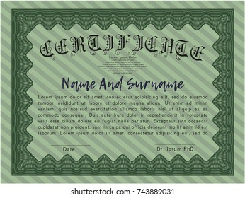Green Awesome Certificate template. Vector illustration. With background. Nice design. 