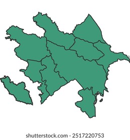 Green Azerbaijan Simple map with states border outline vector