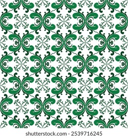 Green Aztec Bohemian Damask with Tribal Geometric Patterns in Seamless Design