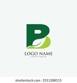 Green B letter logo, green leaf, organic logo fully editable vector template