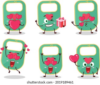 Green baby appron cartoon character with love cute emoticon. Vector illustration