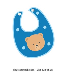 Green baby bib clipart with a brown bear. Baby apron vector set in cartoon style.  Baby element, baby shower flat vector isolated on white background. 