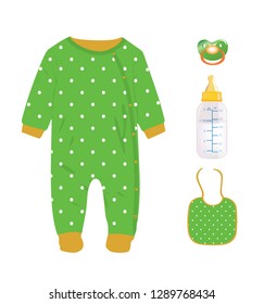 Green baby boy set. vector illustration