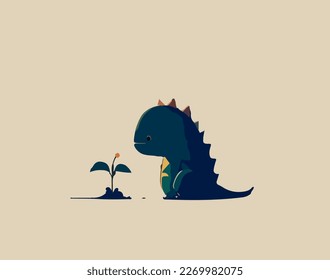 Green baby cartoon dinosaur. Vector illustration