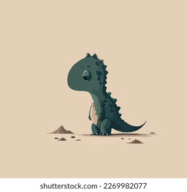 Green baby cartoon dinosaur. Vector illustration