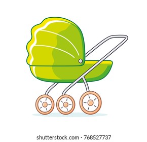 Green baby child pram stroller isolated
