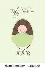 green baby shower card with baby. vector illustration