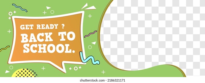green back to school banner design. memphis background with chat board elements
