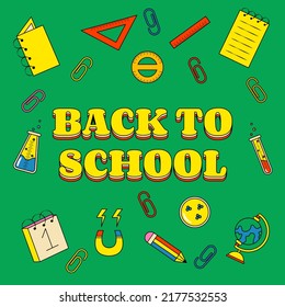 Green Back to School Banner in Retro Groove Style