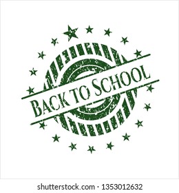 Green Back to School distressed rubber stamp with grunge texture
