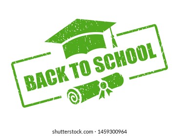 Green back to school stamp on white background