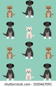 Green backdrop with puppies and kittens
