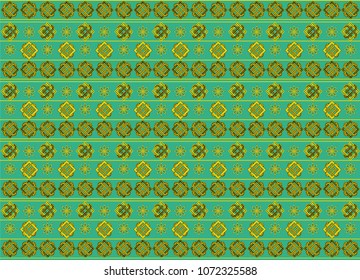 Green backdrop with a traditional Islamic pattern