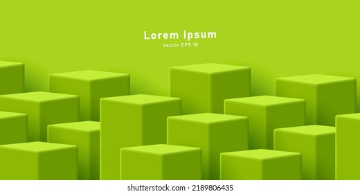 green background with 3d cubes of different height creating texture. Vector illustration