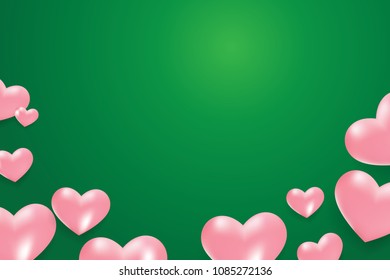 Green background with 3D hearts suitable for web design and posters vector illustration