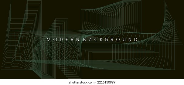 Green background with abstract geometric and wavy lines. Vector Illustration